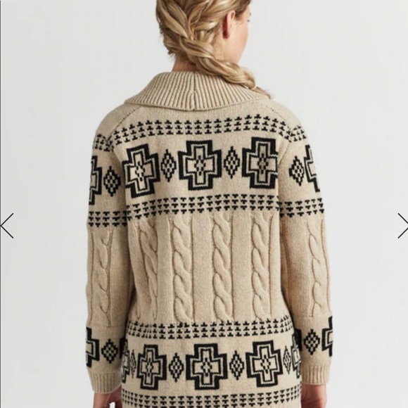 Pendleton Lambswool Cable Cardigan - size small, ivory/black harding - Picture 3 of 10